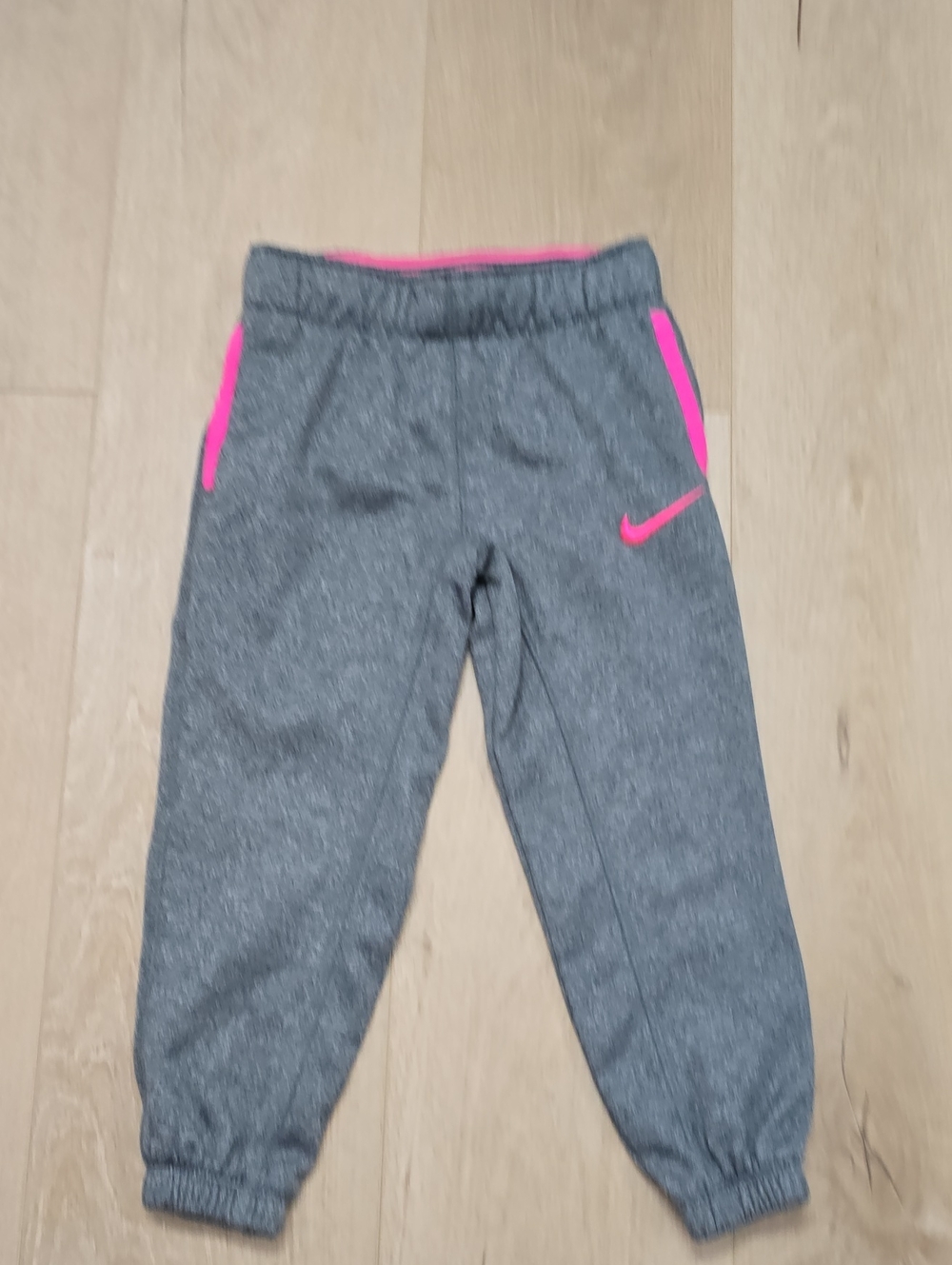 Nike Kids Gray Sweatpants with Bright Pink Trim